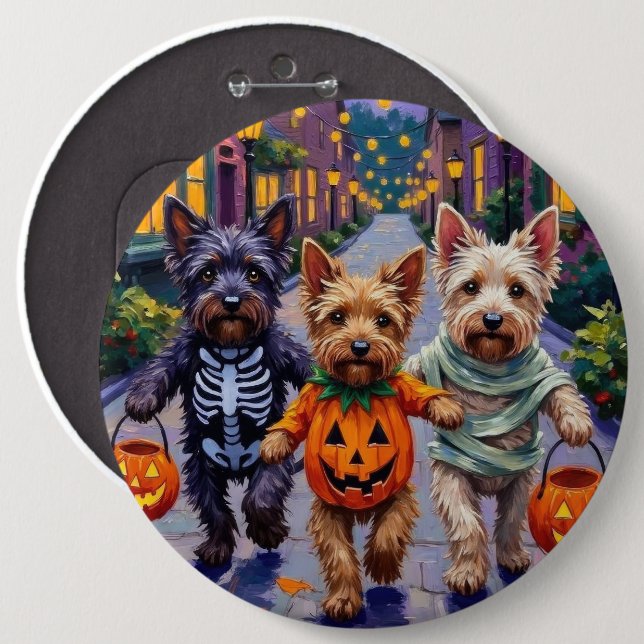 Skye Terrier Trick-or-Treating Halloween Costumes Button (Front & Back)