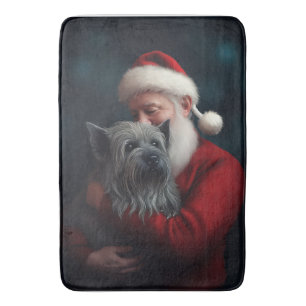 Skye Terrier With Santa Claus Festive Christmas Bath Mat
