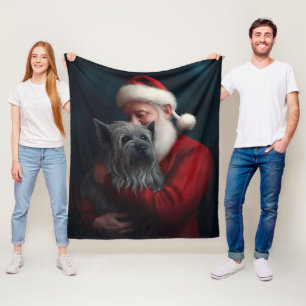 Skye Terrier With Santa Claus Festive Christmas Fleece Blanket