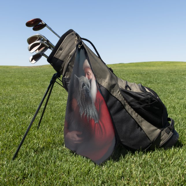 Skye Terrier With Santa Claus Festive Christmas Golf Towel (Green)