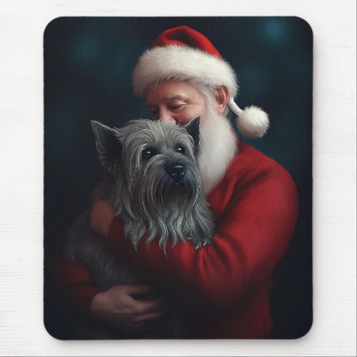 Skye Terrier With Santa Claus Festive Christmas Mouse Pad