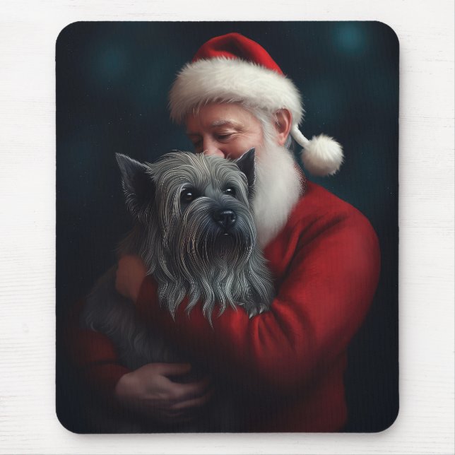 Skye Terrier With Santa Claus Festive Christmas Mouse Pad (Front)