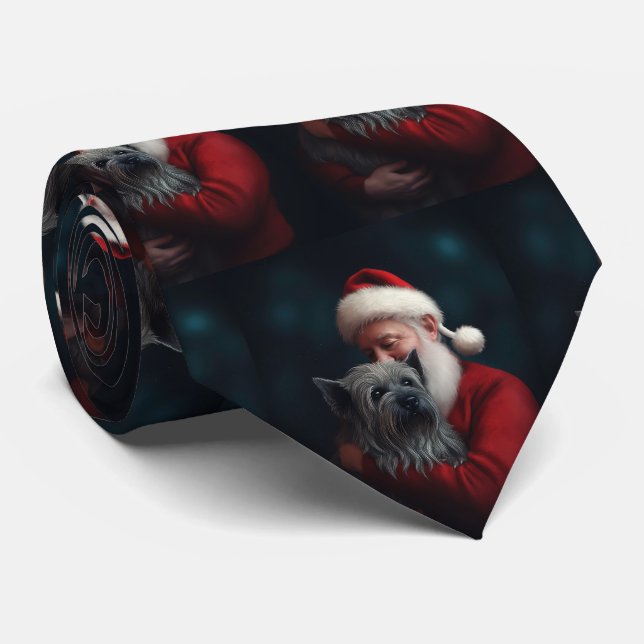 Skye Terrier With Santa Claus Festive Christmas Neck Tie (Rolled)