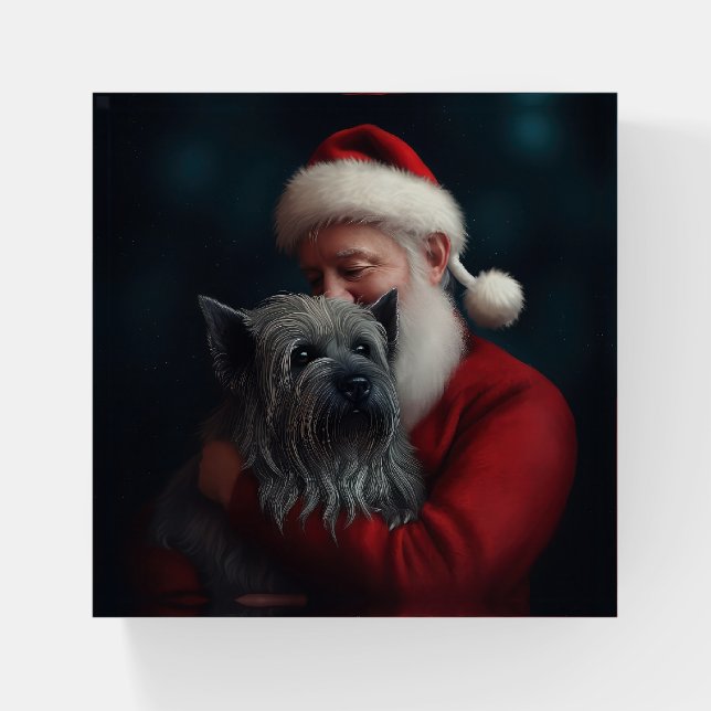 Skye Terrier With Santa Claus Festive Christmas Paperweight (Front)