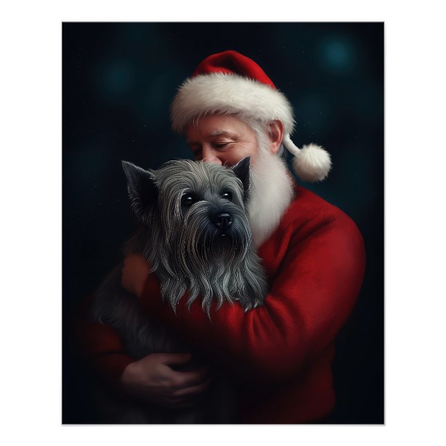 Skye Terrier With Santa Claus Festive Christmas Poster (Front)