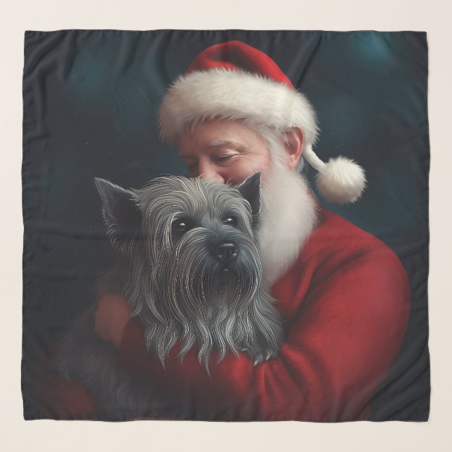 Skye Terrier With Santa Claus Festive Christmas Scarf (Front)