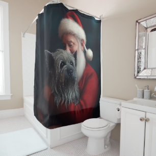 Skye Terrier With Santa Claus Festive Christmas Shower Curtain