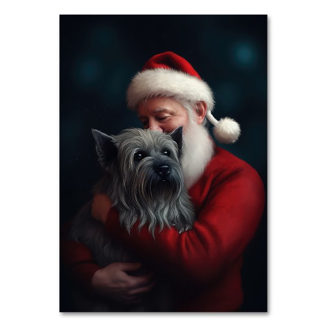 Skye Terrier With Santa Claus Festive Christmas Table Number (Front)
