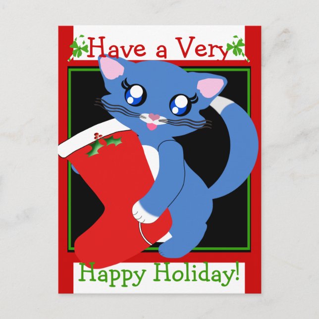 Skye Toon Kitten Holiday Stocking Postcard (Front)