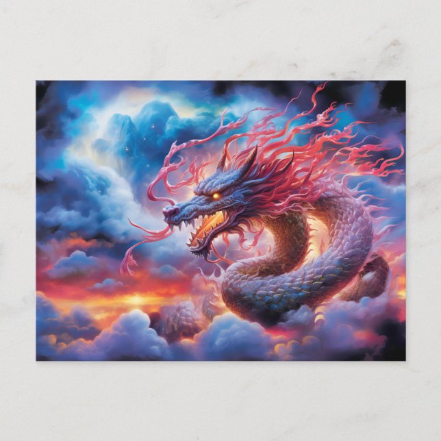 Skyfire Surge – Chinese Airbrush Dragon in Clouds  Postcard (Front)