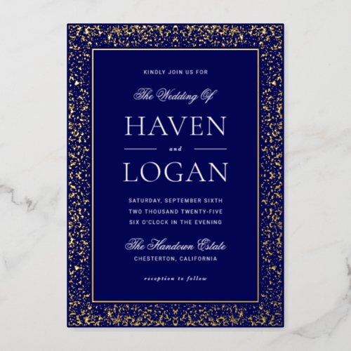 SKYLAR _ Modern Navy and Gold Wedding Invitation Foil Invitation