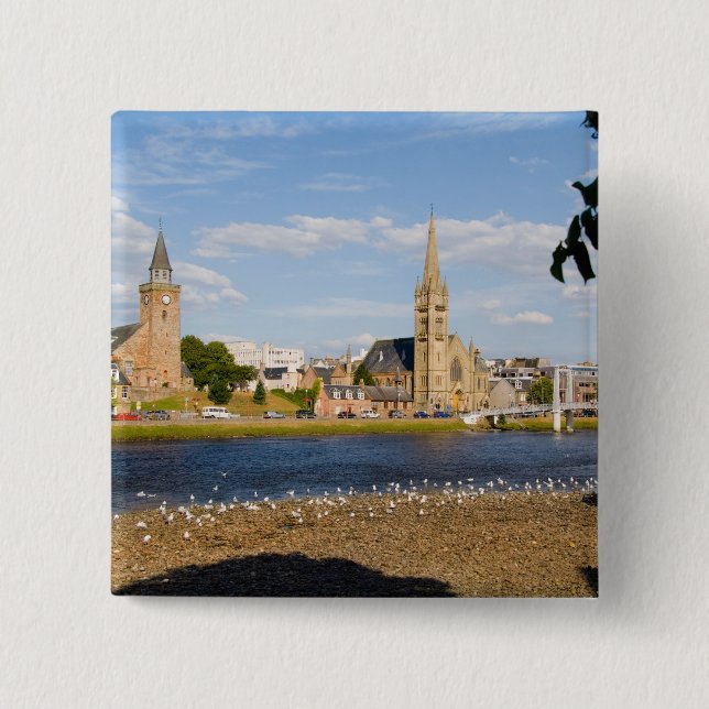 Skyline and river of quaint town of Inverness Pinback Button (Front)