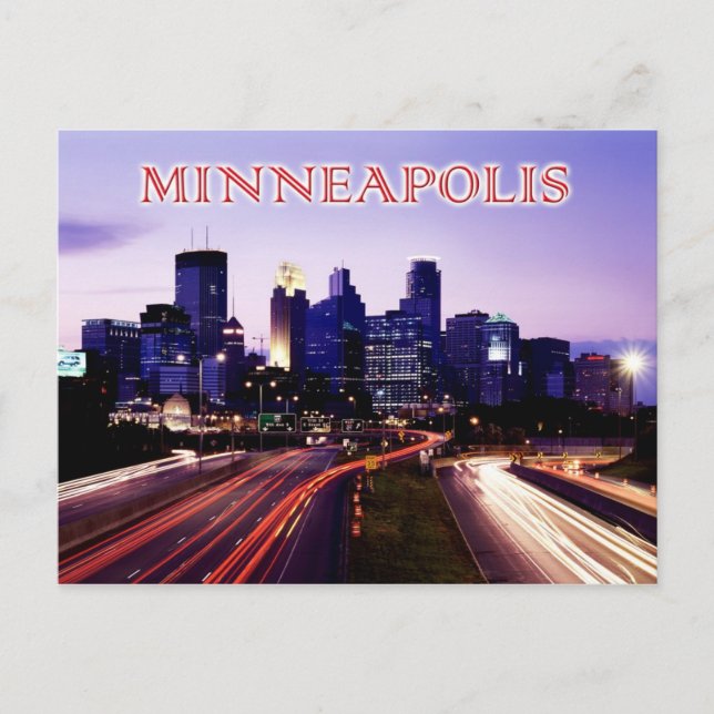 Skyline at dusk, Minneapolis, Minnesota Postcard (Front)
