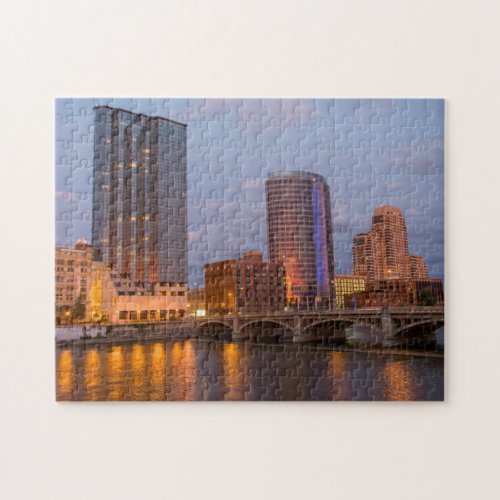 Skyline At Dusk On The Grand River 2 Jigsaw Puzzle