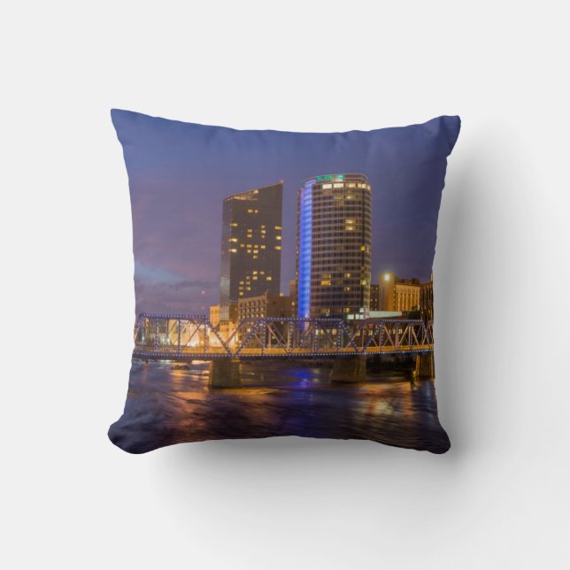 Skyline At Dusk, On The Grand River Throw Pillow (Front)