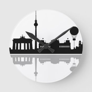 Skyline Berlin Round Clock by JiSign at Zazzle