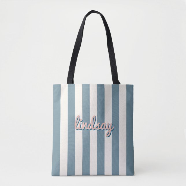 Skyline Blue Cabana Stripe Girls Trip Travel Tote Bag (Front)