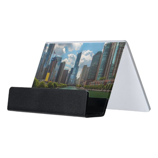 Skyline Chicago Desk Business Card Holder (Angled Front)