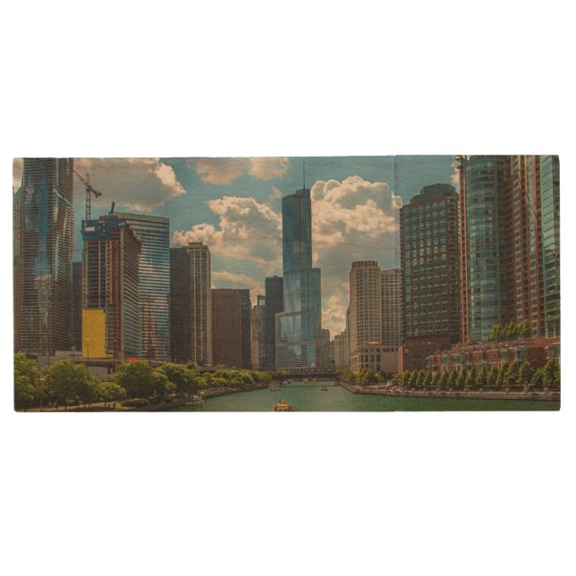 Skyline Chicago Wood USB Flash Drive (Front)