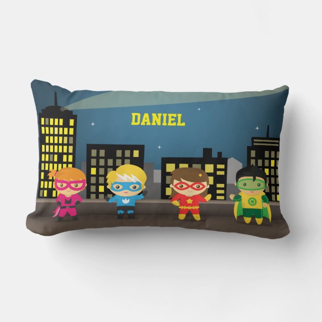 Skyline Cute Superhero For Kids Room Lumbar Pillow (Front)