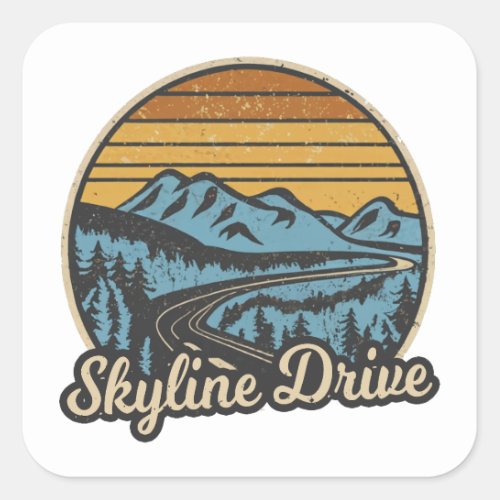 Skyline Drive Virginia Retro Square Sticker