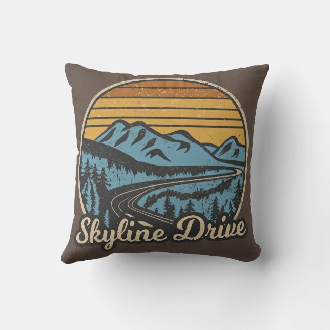 Skyline Drive Virginia Retro Throw Pillow (Back)