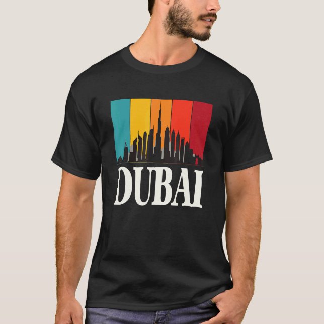 Skyline Dubai Retro Burj Khalifa United Arab Emira T-Shirt (Front)