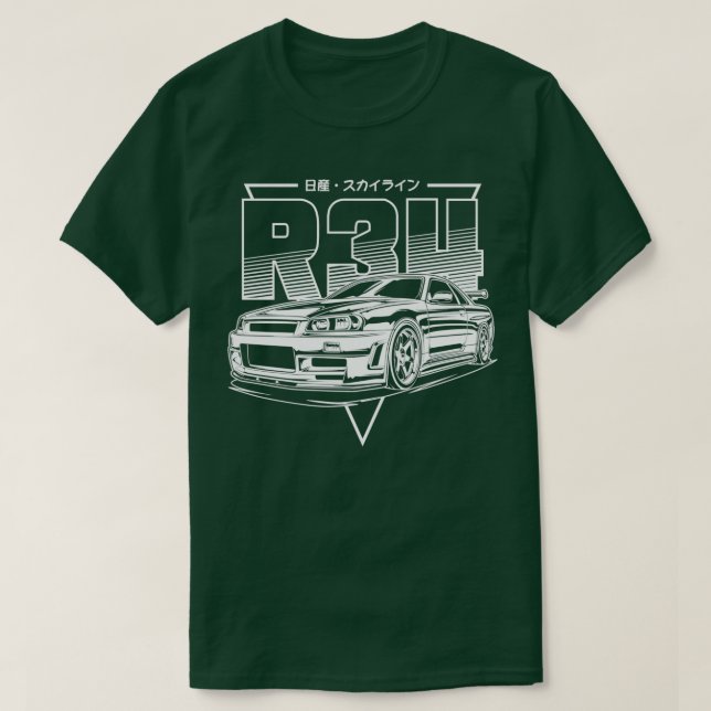Skyline GTR R34 White Print  T-Shirt (Design Front)