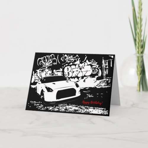 Skyline GTR with Graffiti Car Themed Birthday Card