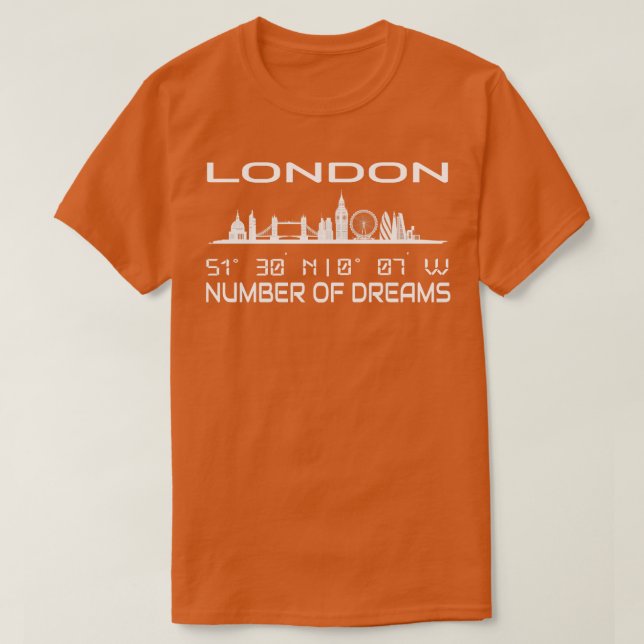 Skyline London Silhouette GPS Coordinates 1 T-Shirt (Design Front)