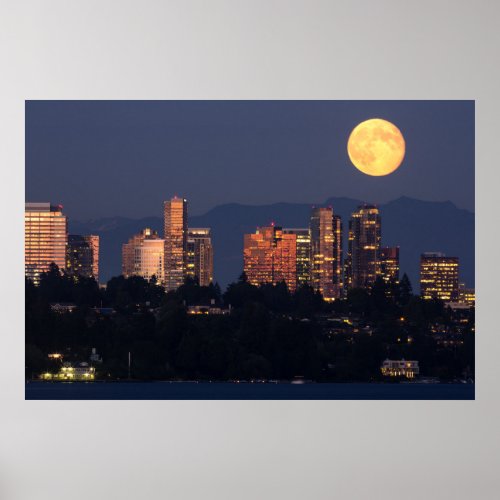 Skyline Of Bellevue From Lake Washington At Dusk Poster