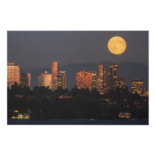 Skyline Of Bellevue From Lake Washington At Dusk Wood Wall Decor