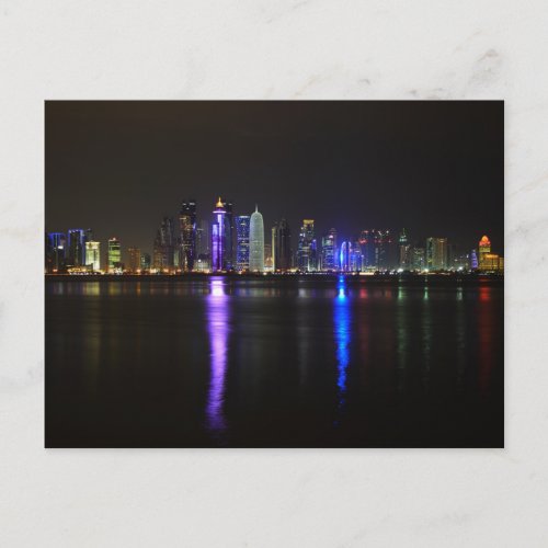 Skyline of Doha Qatar at night postcard