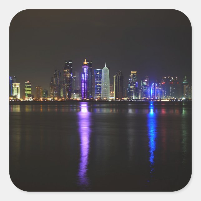 Skyline of Doha, Qatar at night sticker (Front)