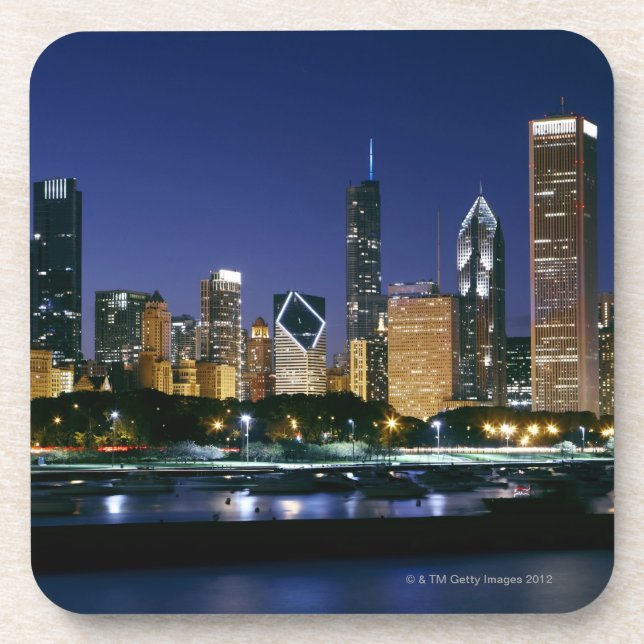 Skyline of Downtown Chicago at night Drink Coaster (Front)