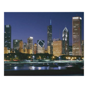 Skyline of Downtown Chicago at night Faux Canvas Print