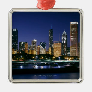 Skyline of Downtown Chicago at night Metal Ornament