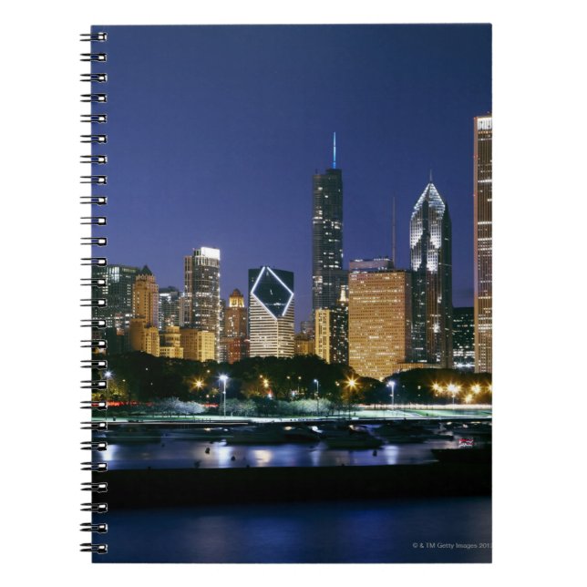 Skyline of Downtown Chicago at night Notebook (Front)