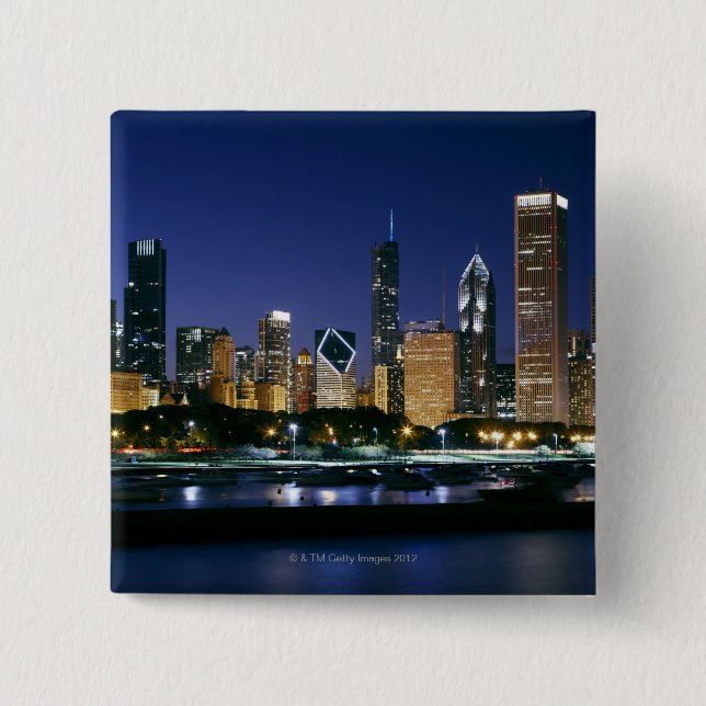Skyline of Downtown Chicago at night Pinback Button (Front)