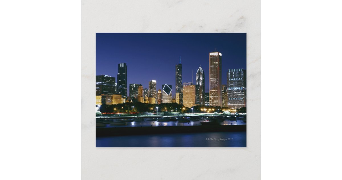 Skyline of Downtown Chicago at night Postcard | Zazzle