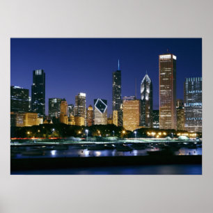 Skyline of Downtown Chicago at night Poster