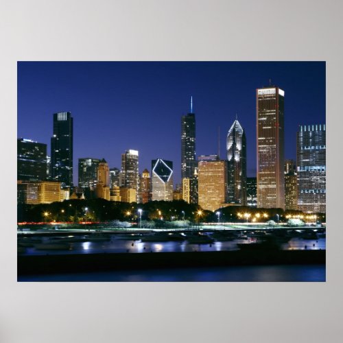 Skyline of Downtown Chicago at night Poster