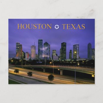 Skyline Of Houston  Texas At Dusk Postcard by HTMimages at Zazzle