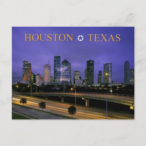 Skyline of Houston Texas at dusk Postcard