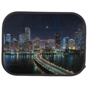 Skyline of Miami city with bridge at night Car Floor Mat