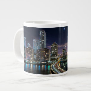 Skyline of Miami city with bridge at night Giant Coffee Mug