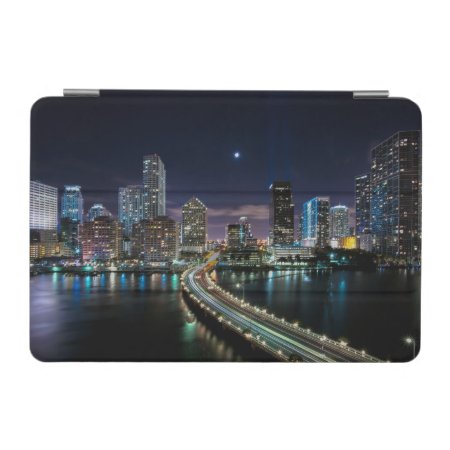 Skyline Of Miami City With Bridge At Night Ipad Mini Cover