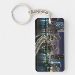 Skyline of Miami city with bridge at night Keychain
