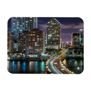 Skyline of Miami city with bridge at night Magnet