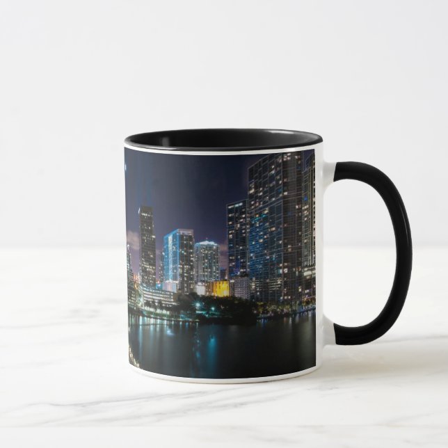 Skyline of Miami city with bridge at night Mug (Right)